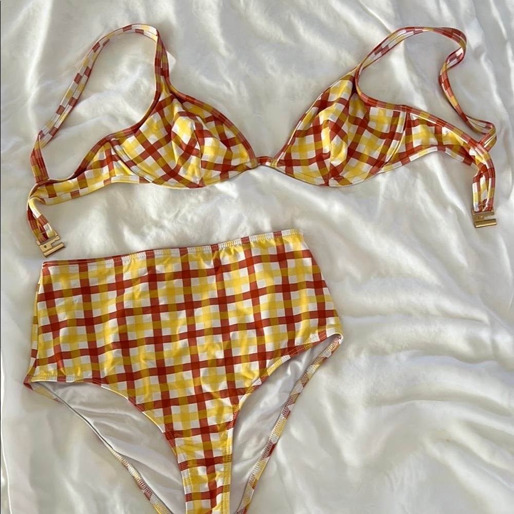 Yellow and Red High-Waisted Bikini Set
